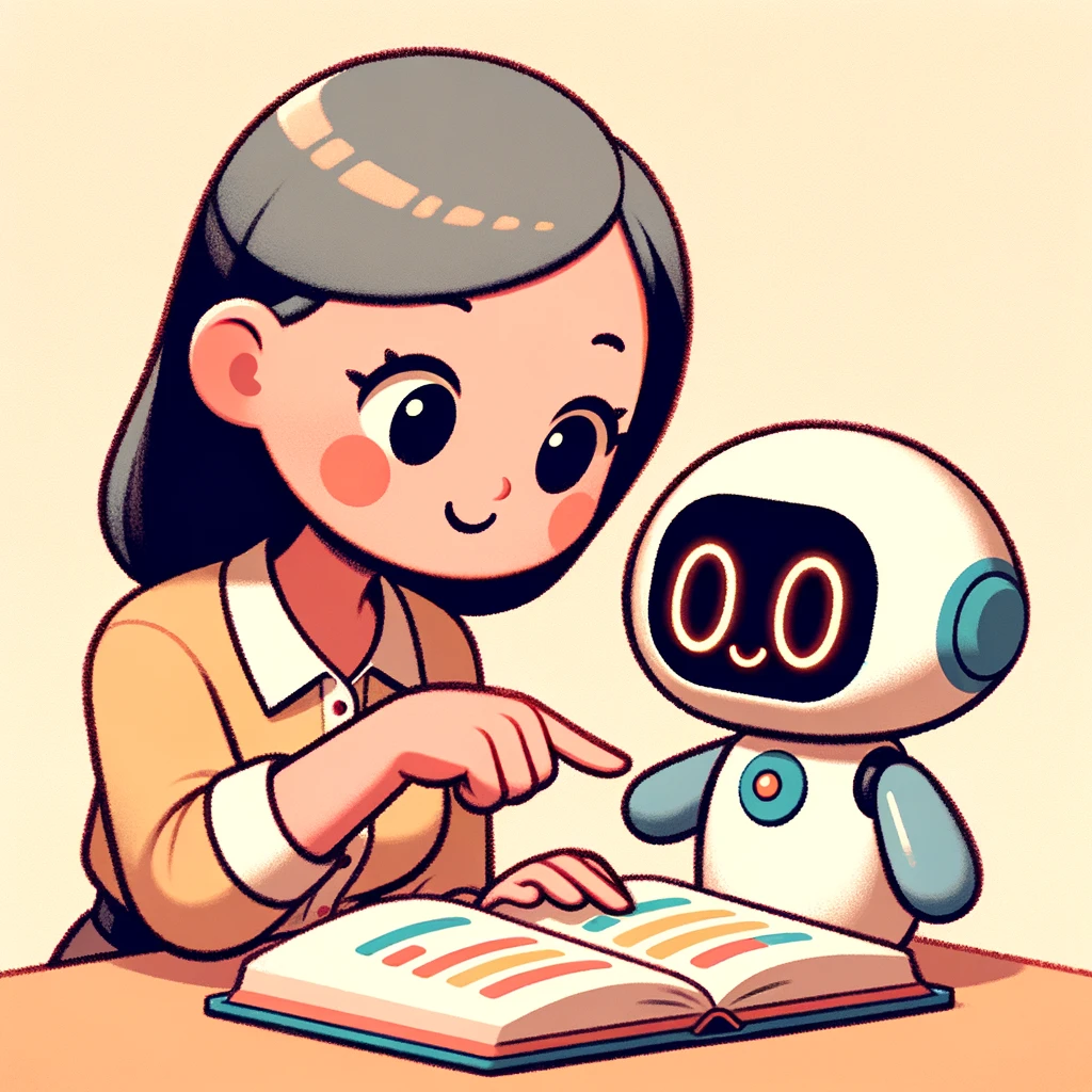Person teaching robot to read